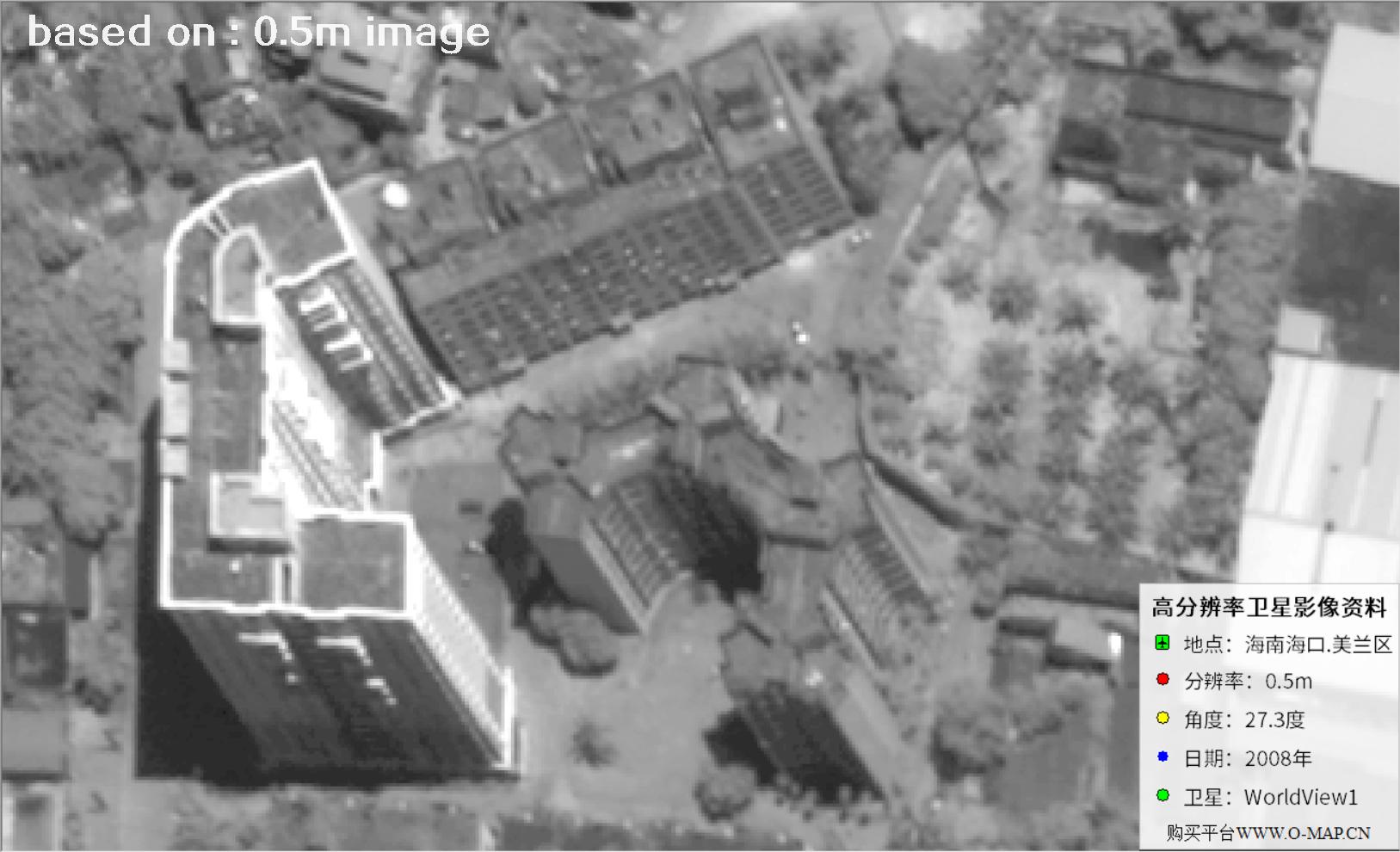 WorldView1卫星大角度拍摄的海口市高层楼房