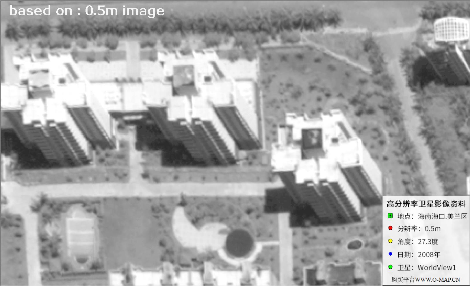 WorldView1卫星大角度拍摄的海口市高层楼房