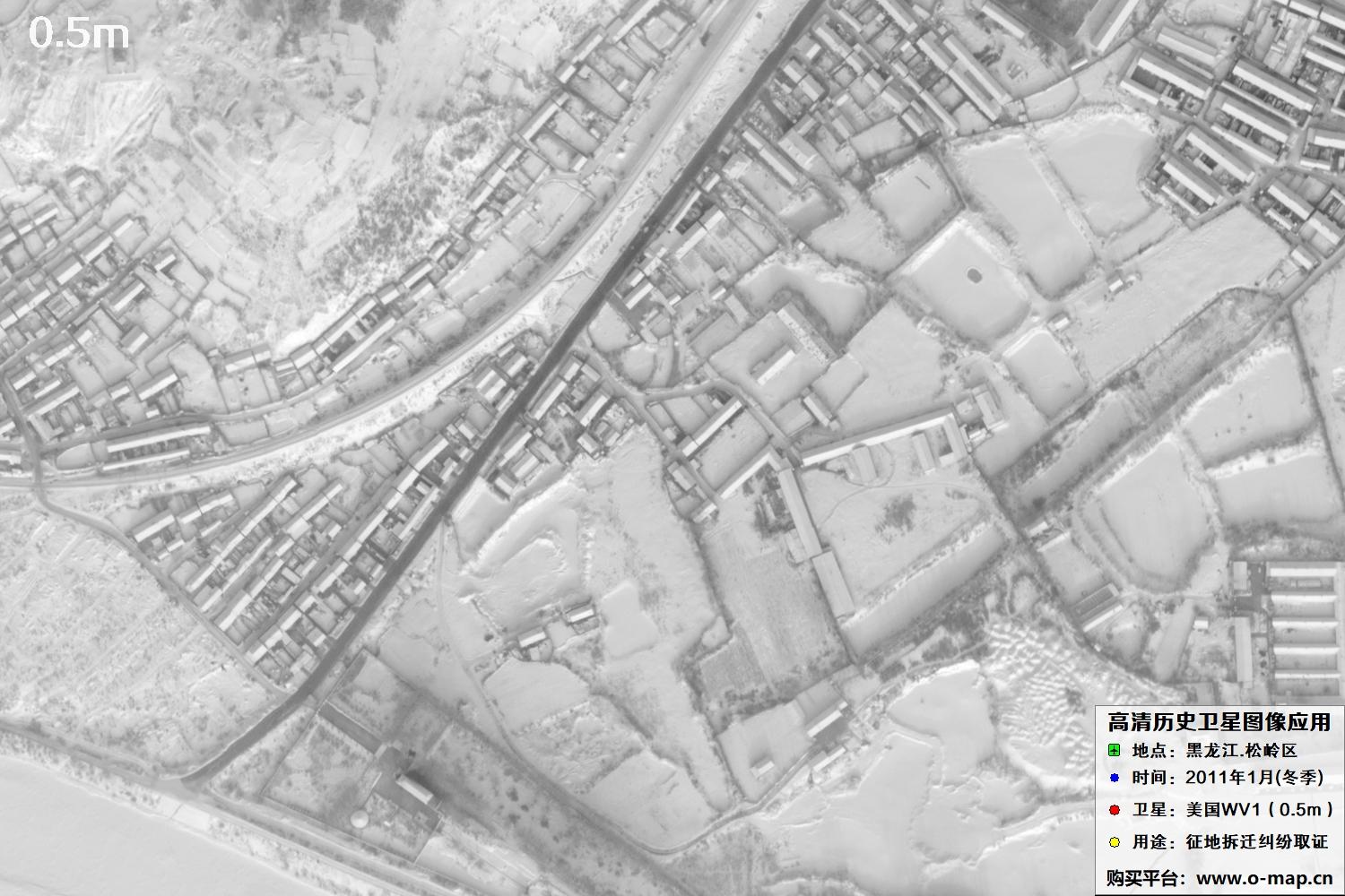 WorldView1卫星2011年拍摄的哈尔滨冬季影像图