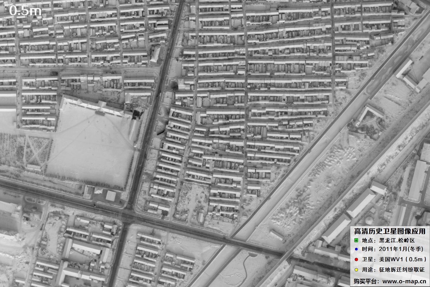 WorldView1卫星2011年拍摄的哈尔滨冬季影像图