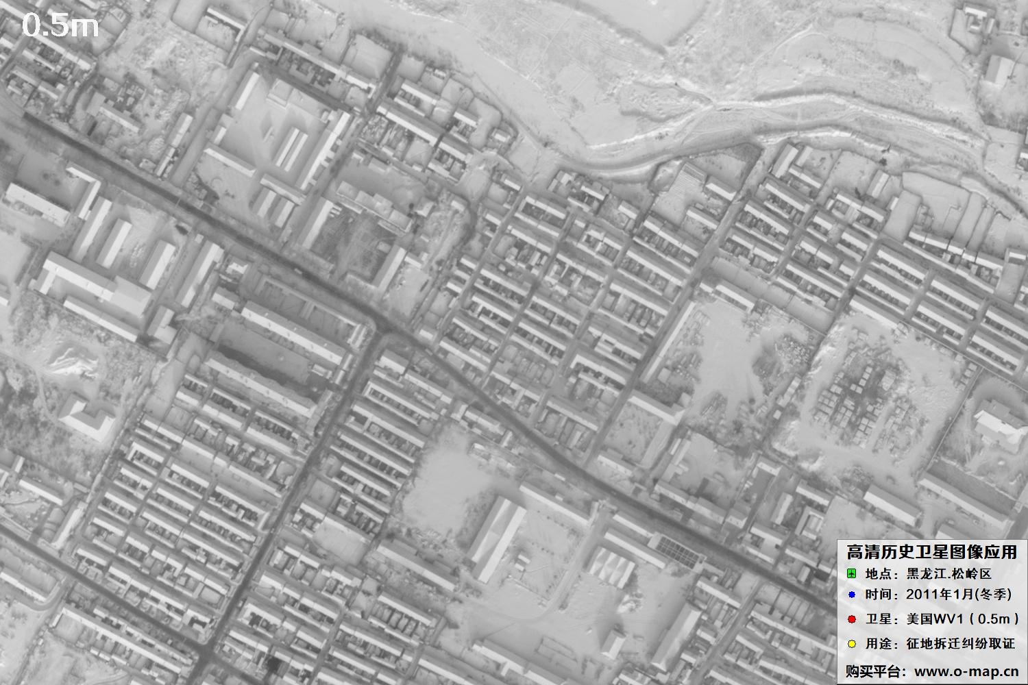 WorldView1卫星2011年拍摄的哈尔滨冬季影像图