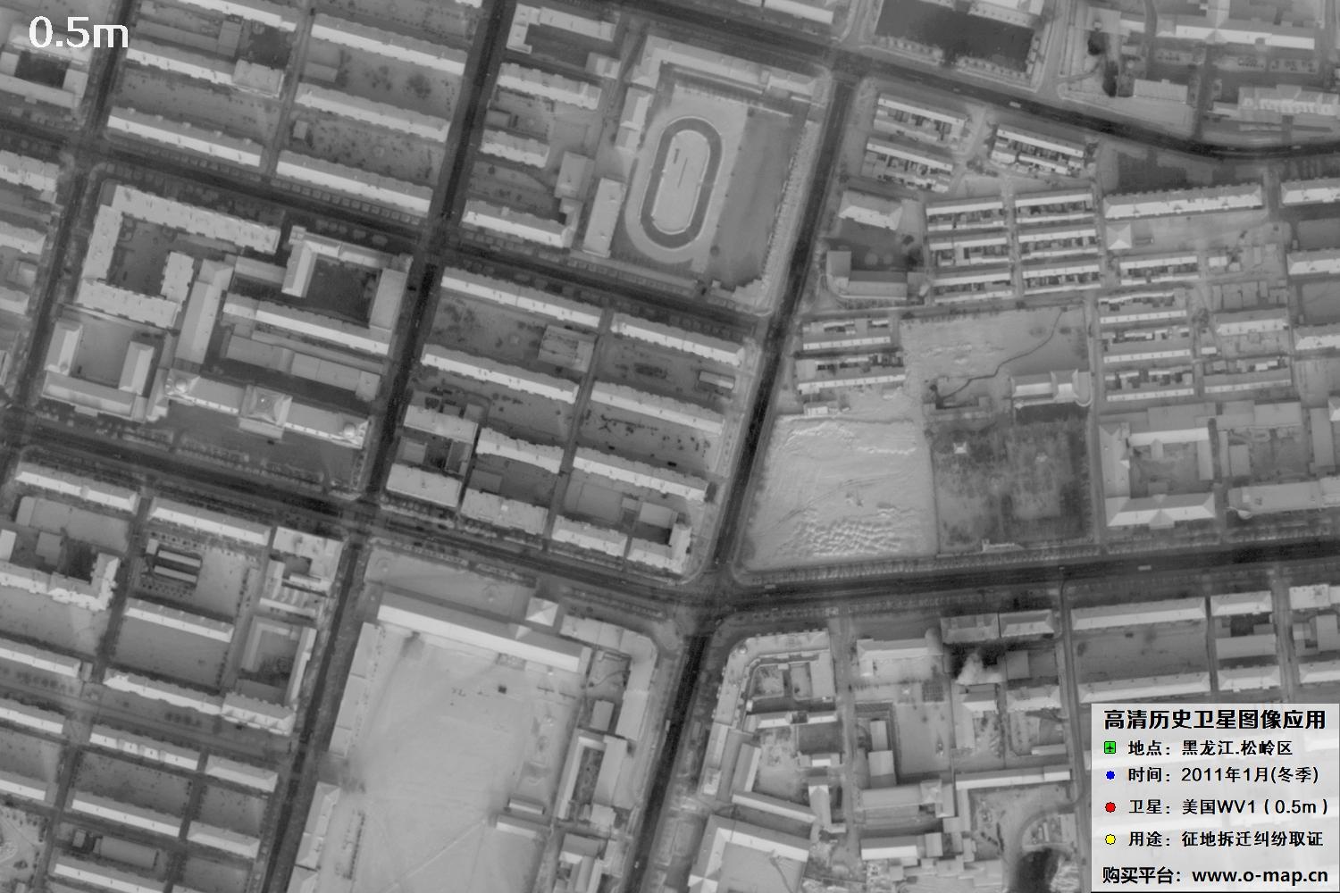 WorldView1卫星2011年拍摄的哈尔滨冬季影像图