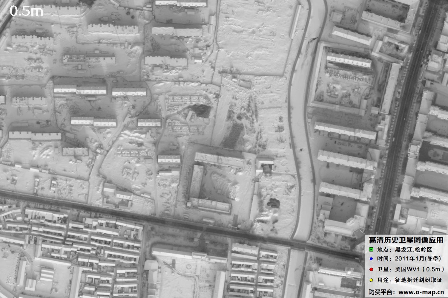 WorldView1卫星2011年拍摄的哈尔滨冬季影像图
