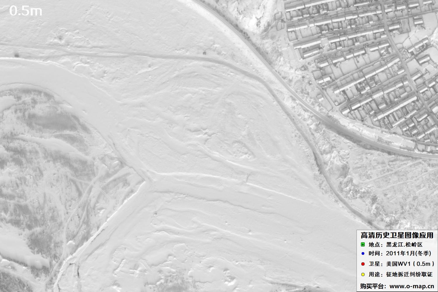WorldView1卫星2011年拍摄的哈尔滨冬季影像图