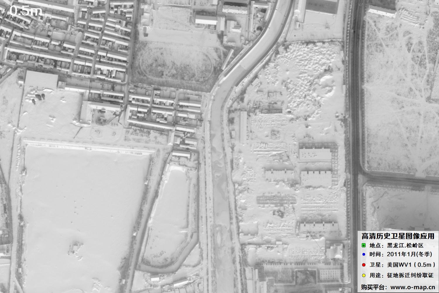 WorldView1卫星2011年拍摄的哈尔滨冬季影像图