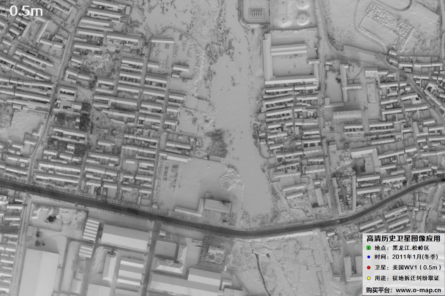 WorldView1卫星2011年拍摄的哈尔滨冬季影像图