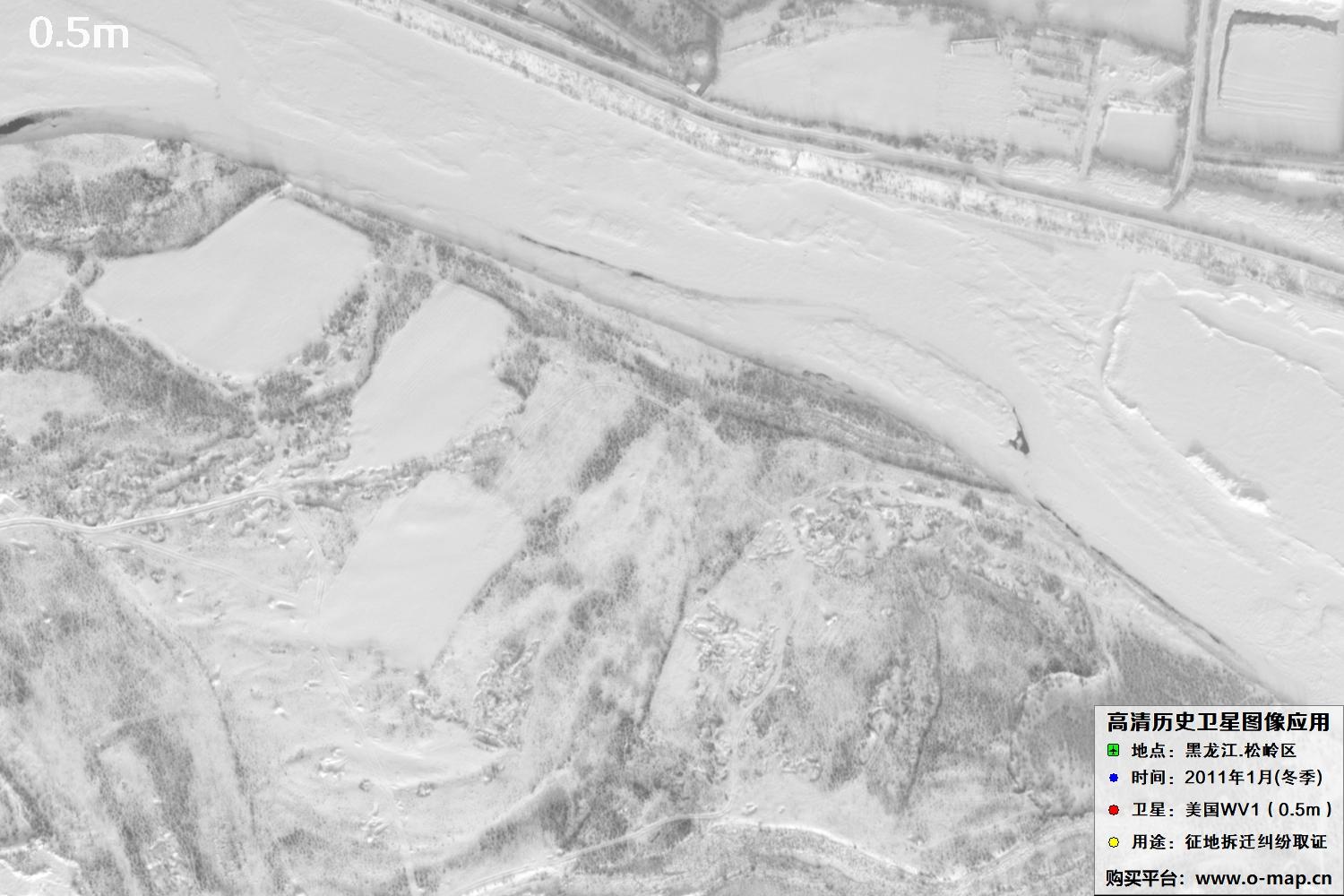 WorldView1卫星2011年拍摄的哈尔滨冬季影像图