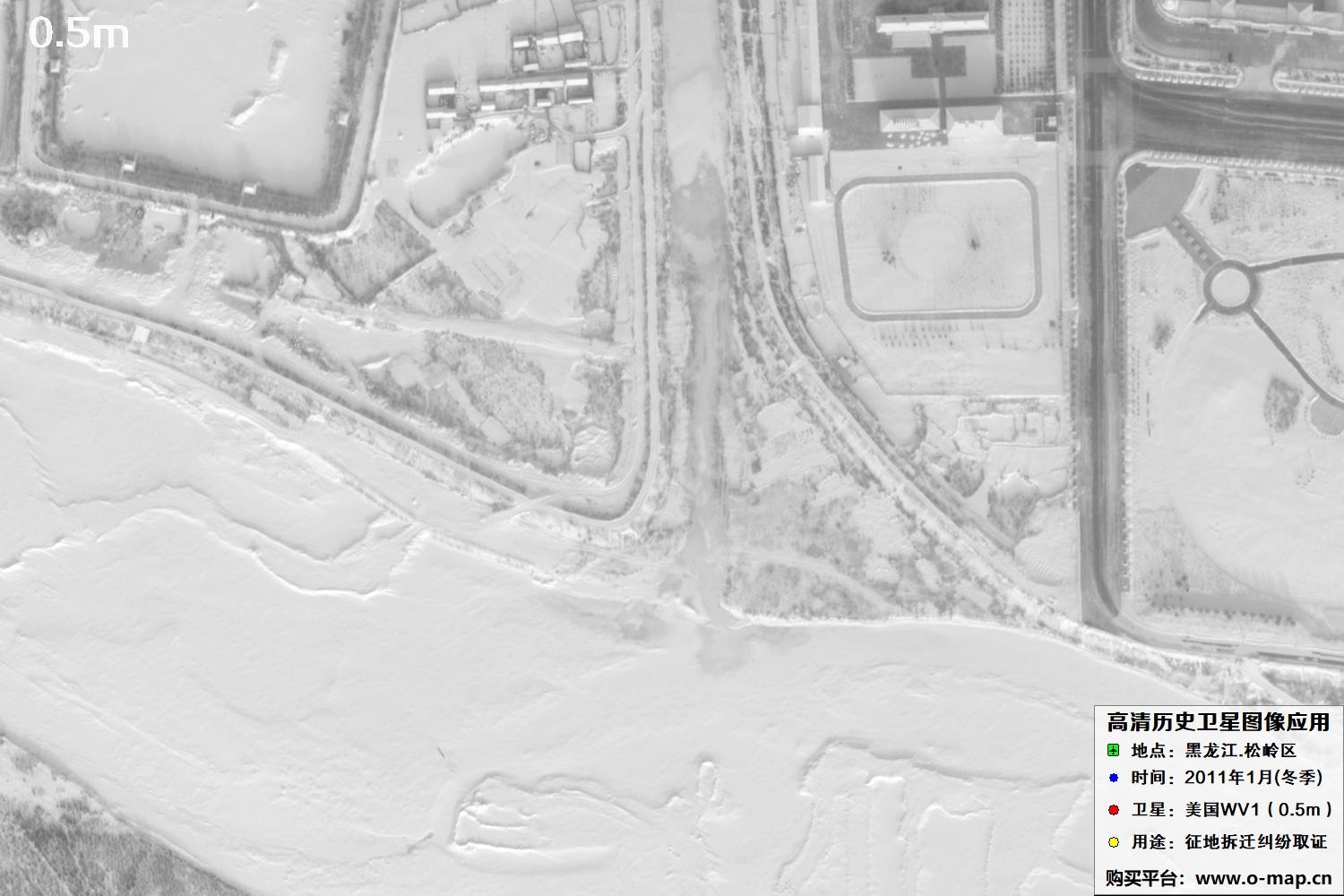 WorldView1卫星2011年拍摄的哈尔滨冬季影像图
