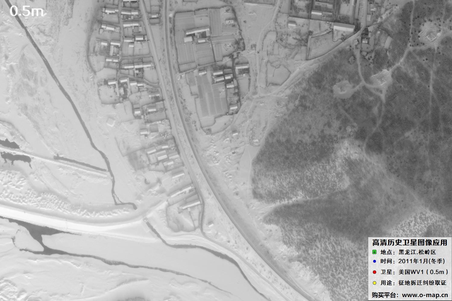 WorldView1卫星2011年拍摄的哈尔滨冬季影像图