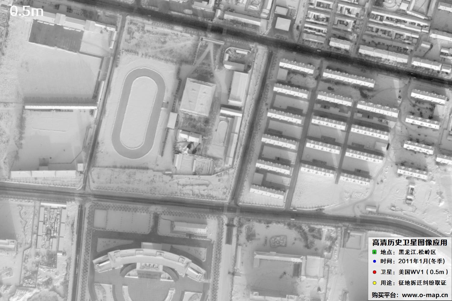 WorldView1卫星2011年拍摄的哈尔滨冬季影像图
