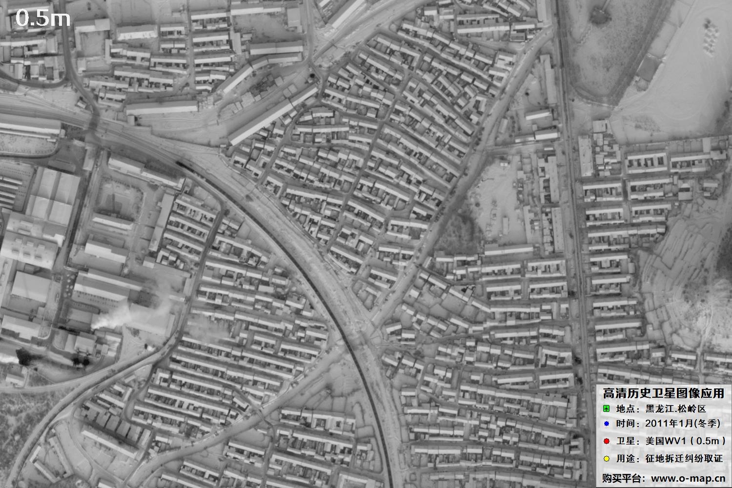 WorldView1卫星2011年拍摄的哈尔滨冬季影像图