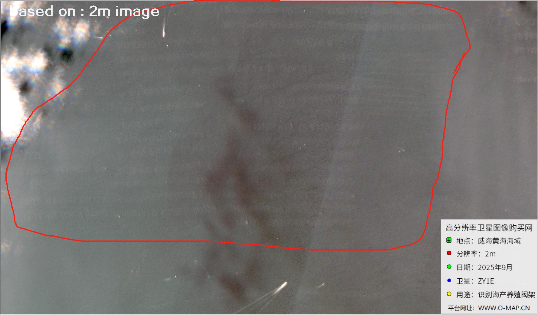 黄海威海海域内海产养殖阀架2米分辨率卫星图像