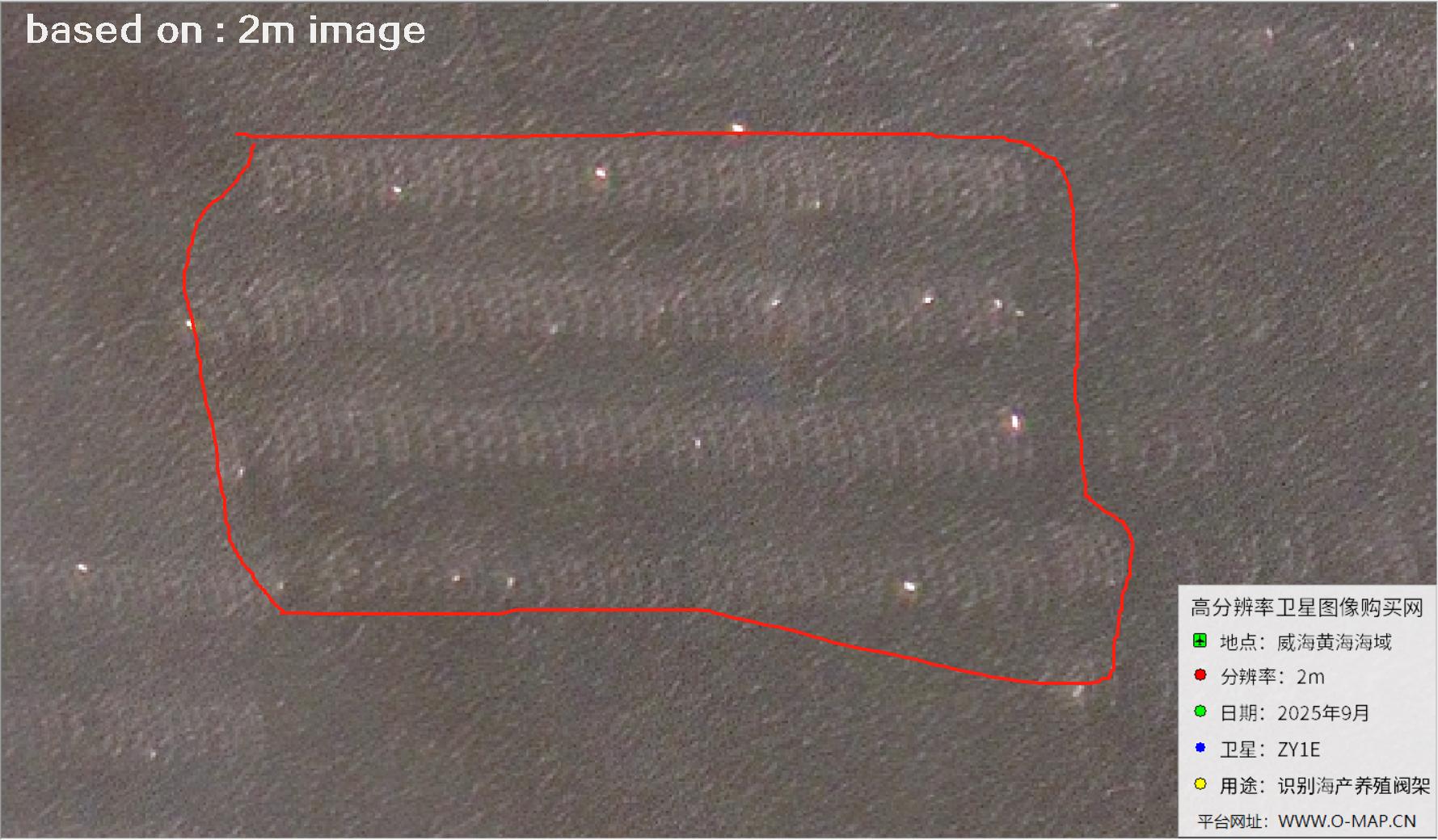 黄海威海海域内海产养殖阀架2米分辨率卫星图像