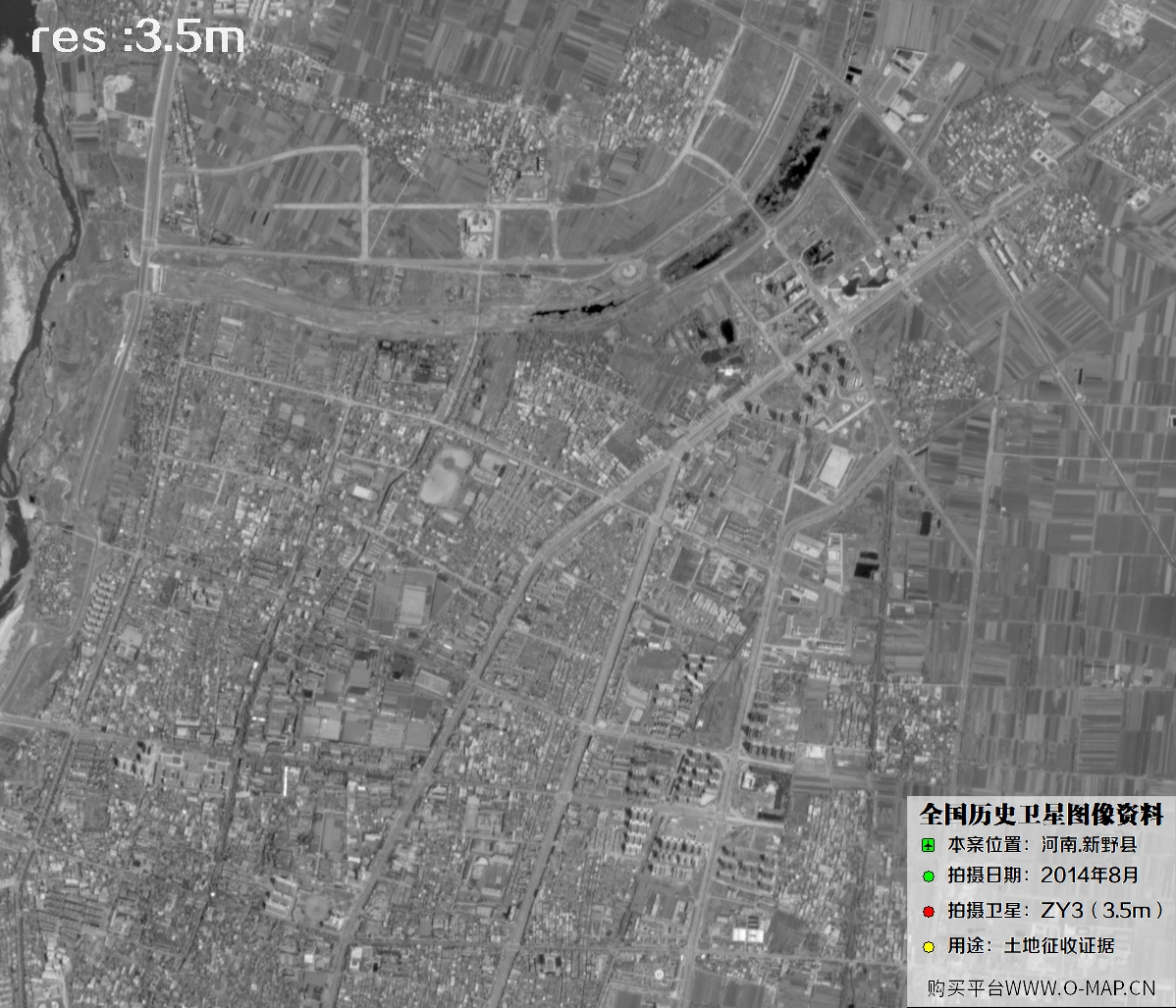 ZY3卫星2014年拍摄的河南省新野县历史卫星图像