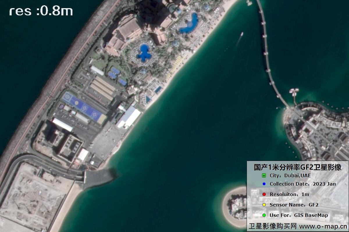 高分二号卫星2023年1月份拍摄的迪拜棕榈岛卫星图