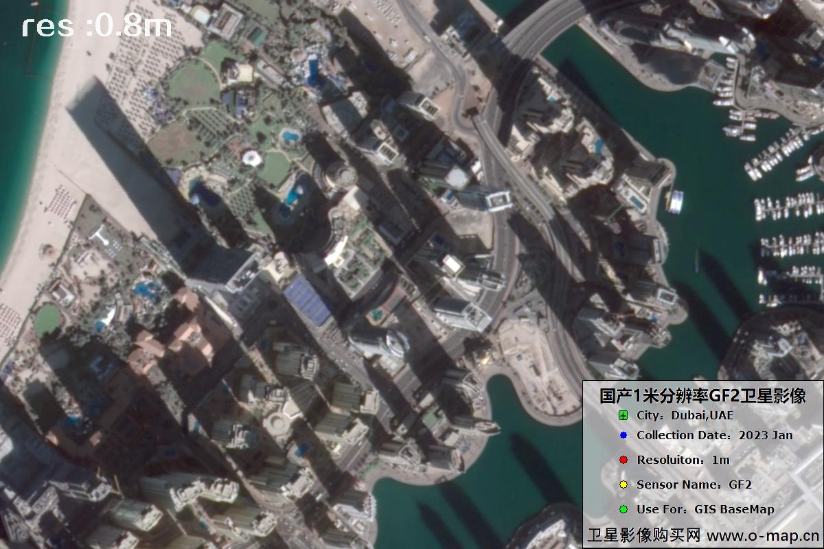 高分二号卫星2023年1月份拍摄的迪拜棕榈岛卫星图