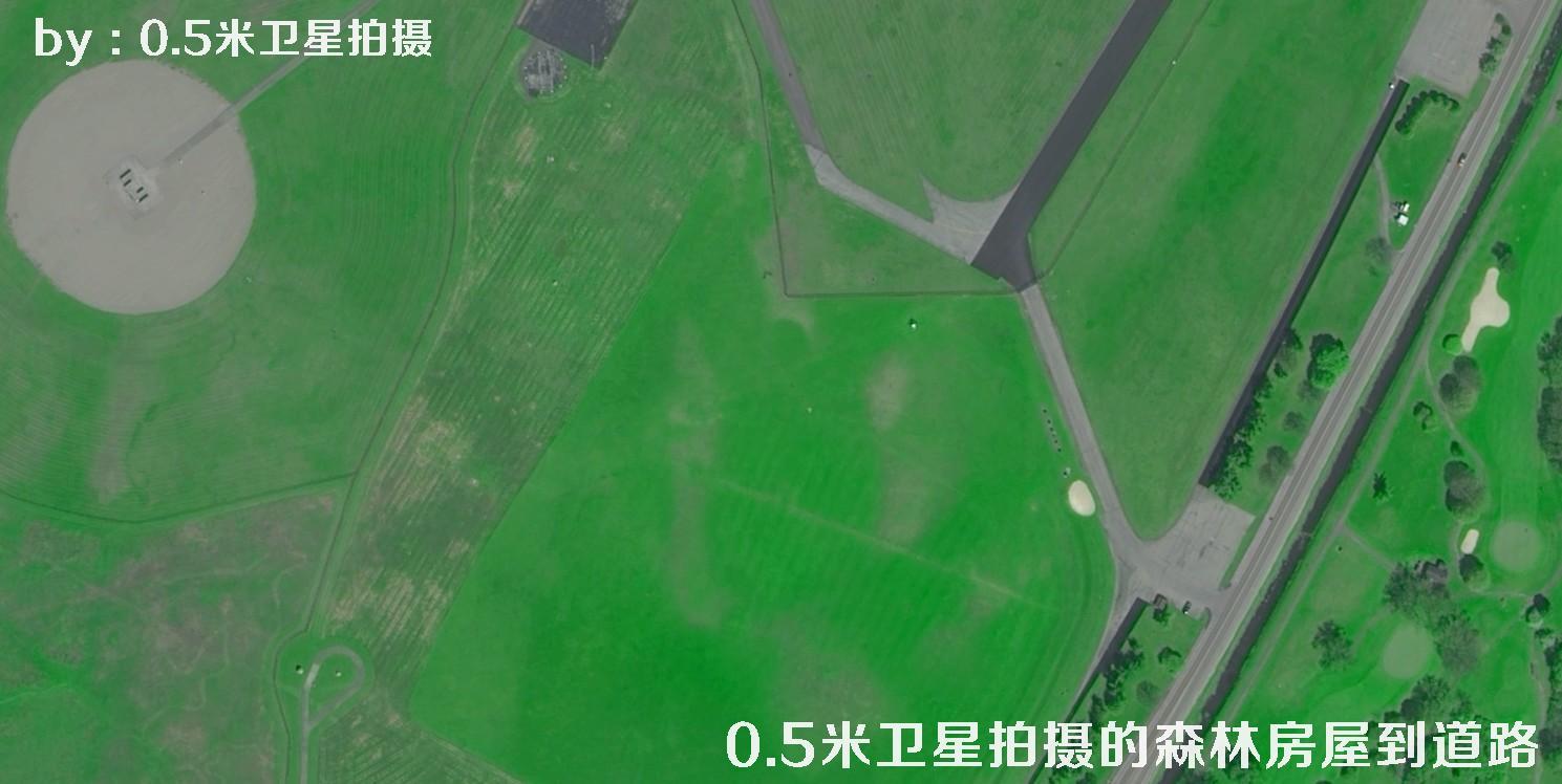 0.5米分辨率卫星拍摄的林地树林房屋以及道路卫星图