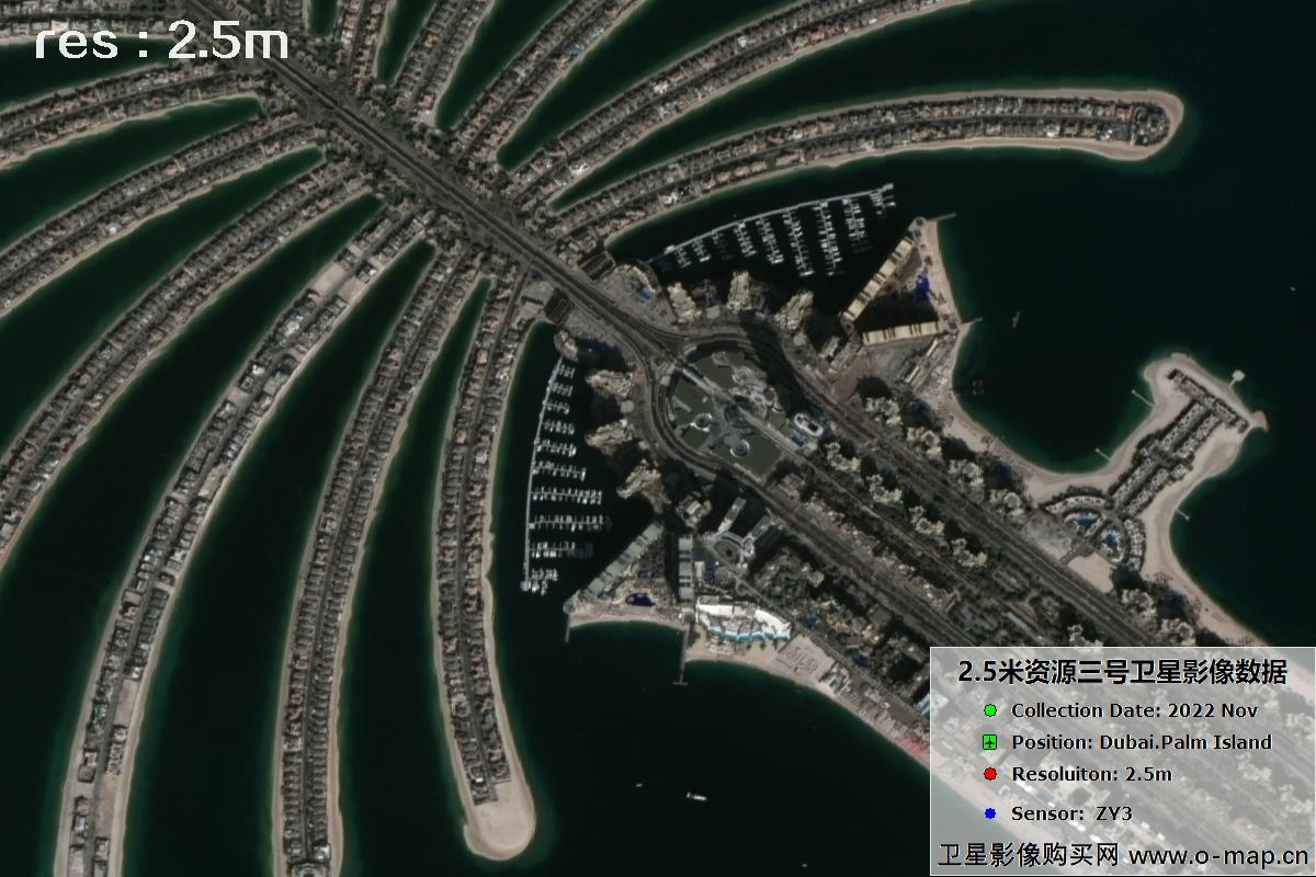 资源三号卫星2022年拍摄的迪拜棕榈岛卫星图片