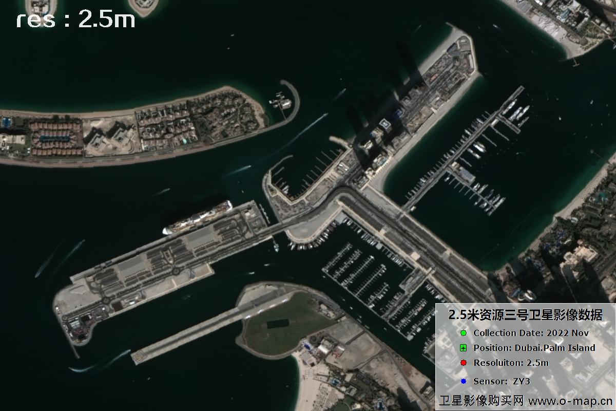 资源三号卫星2022年拍摄的迪拜棕榈岛卫星图片